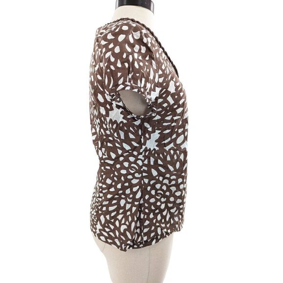 Boden Women Brown Puff Cap Short Sleeve Floral Print Cotton Blouse Size 4 - Picture 6 of 11